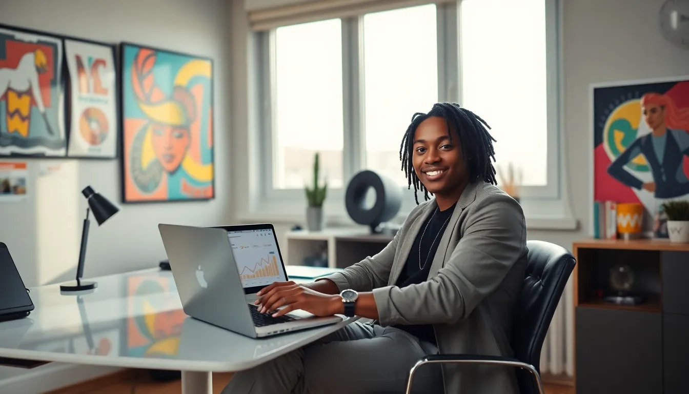 portrait of a diverse content creator in a modern workspace.