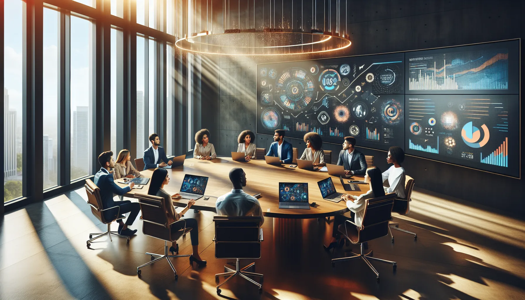 diverse team collaborating in a modern office setting.