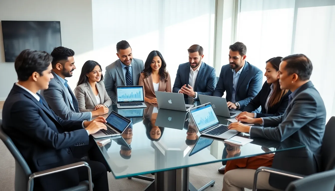 diverse Compass real estate agents collaborating in a modern office.