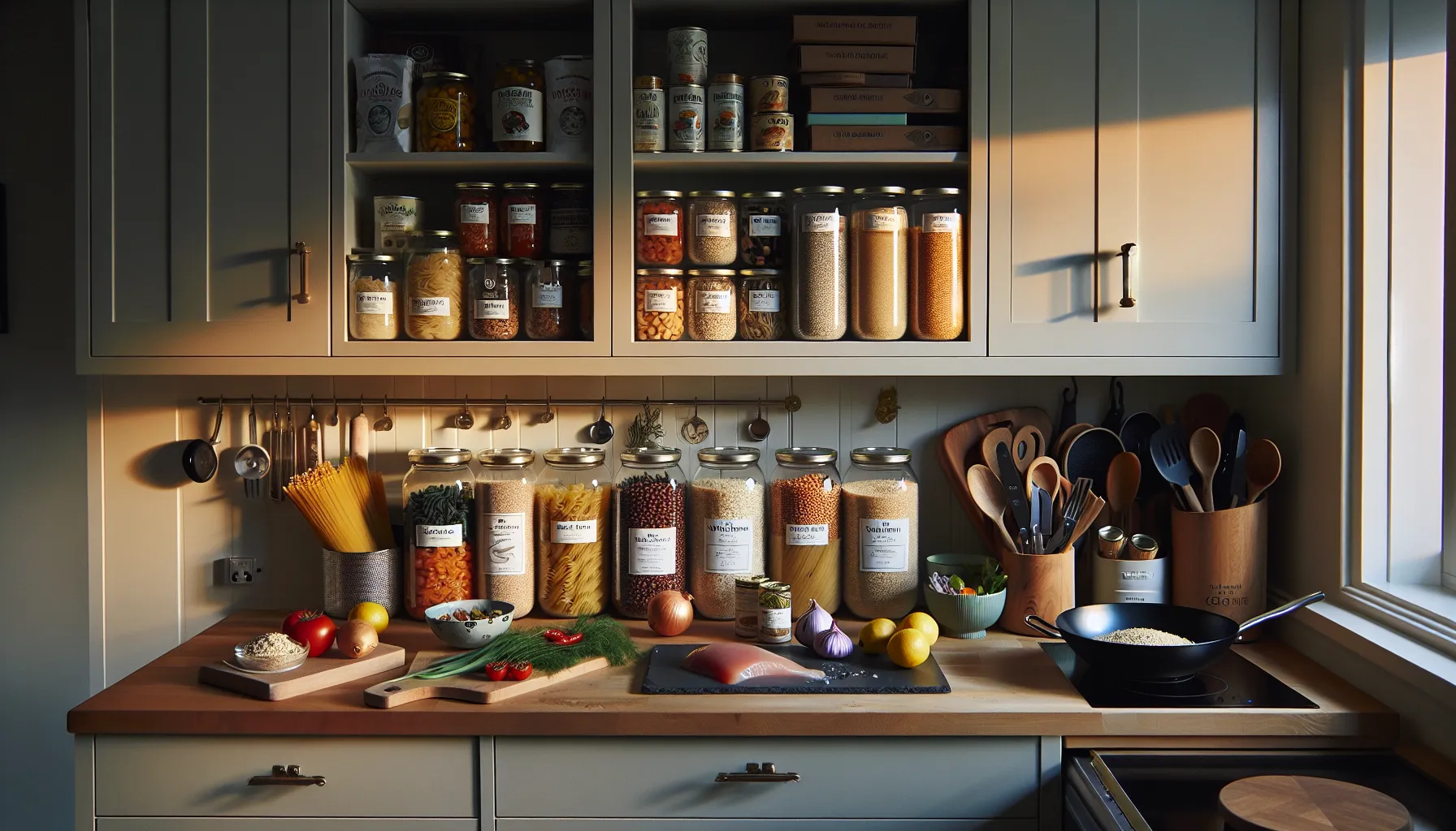 Norwegian kitchen with quick-cook staples, frozen veg, and cookware ready for dinner.