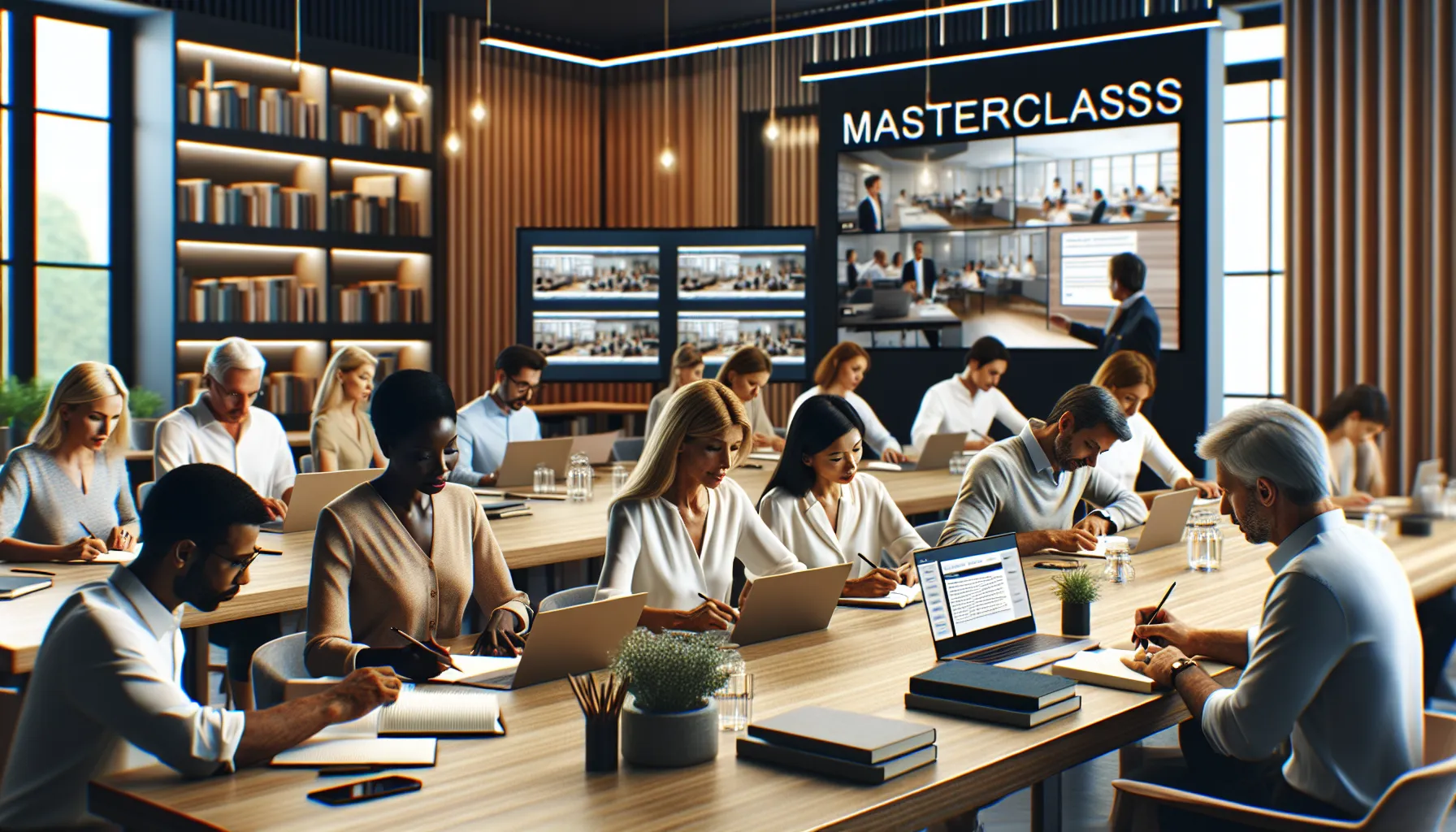diverse learners engaging in a Masterclass session in a modern classroom.