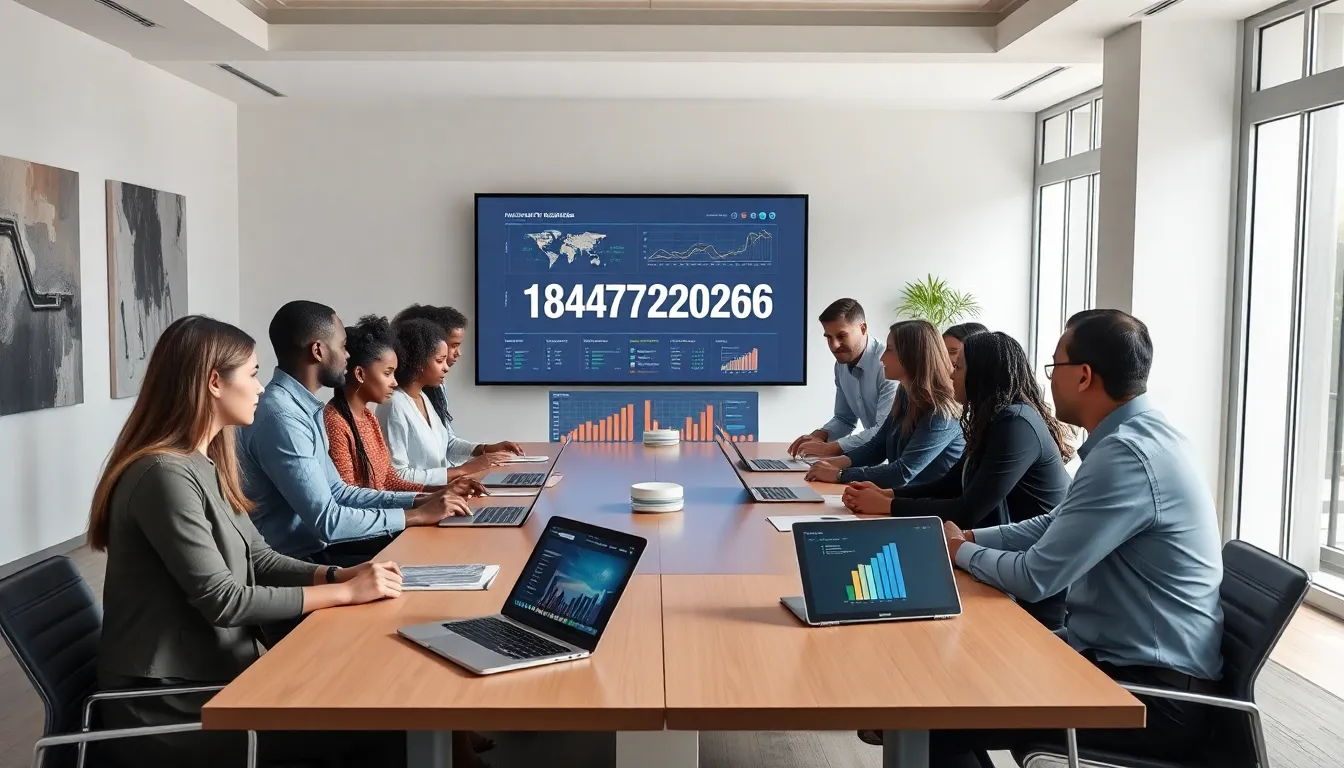 diverse team discussing data in a modern office.