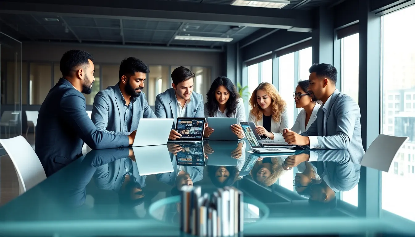 diverse team collaborating in a modern office setting.