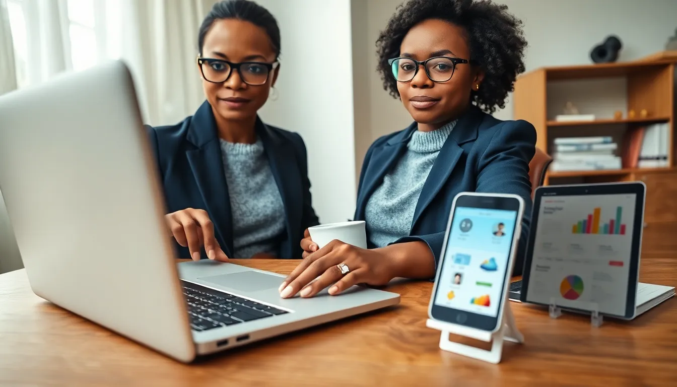 Person tapping a laptop favorites sidebar with phone and tablet showing synced items.