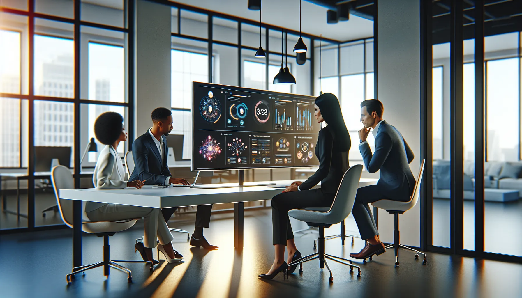 diverse team discussing customer service solutions in a modern office.