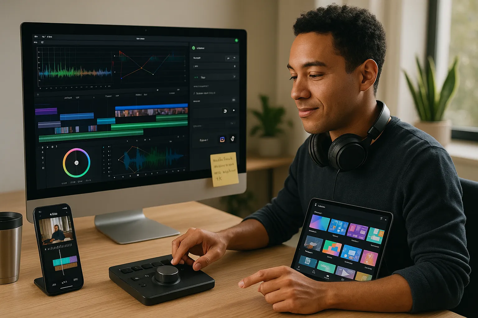 Video editor comparing CapCut alternatives across desktop, tablet, and phone