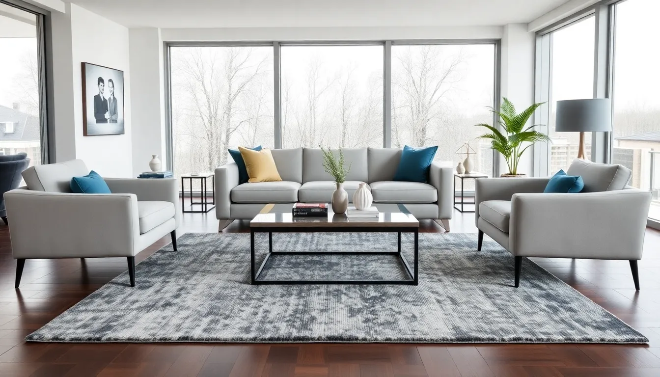 modern living room showcasing design principles of balance and harmony.