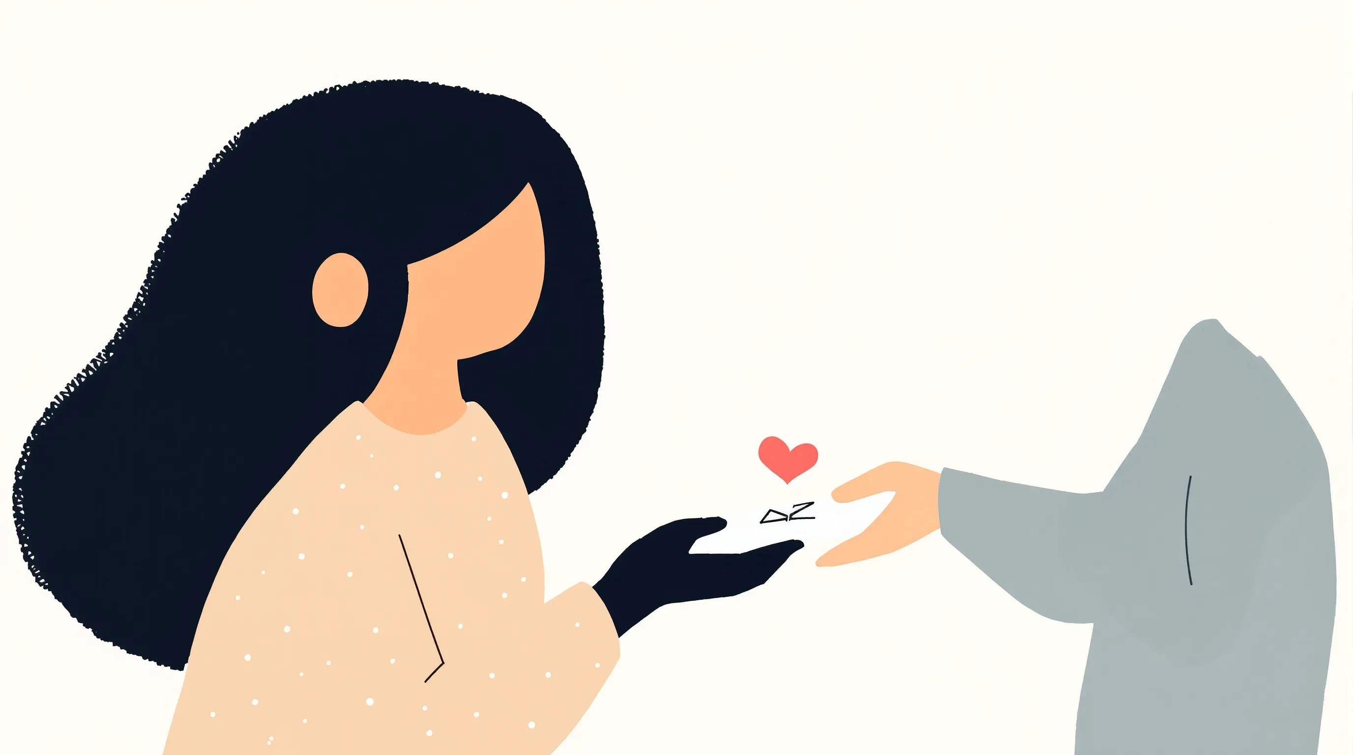 Simple silhouettes exchanging a symbolic heart, representing gratitude from student to teacher.