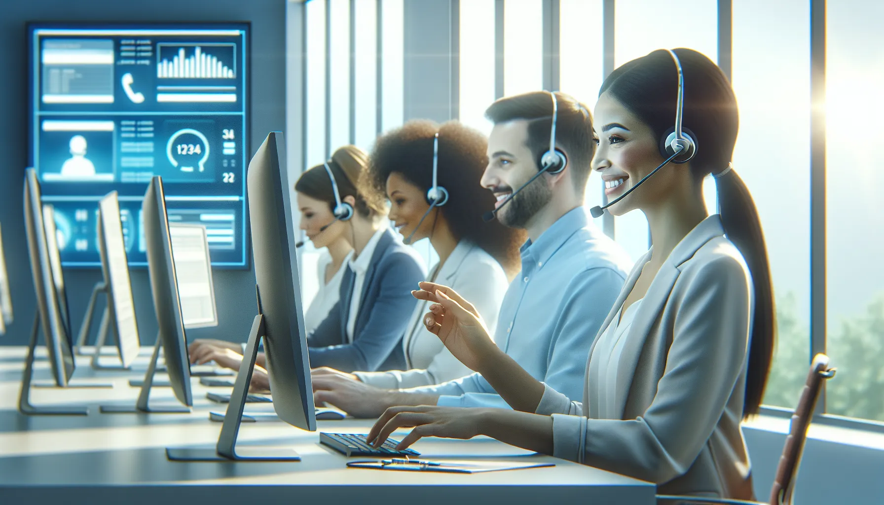 diverse call center team assisting customers over the phone.