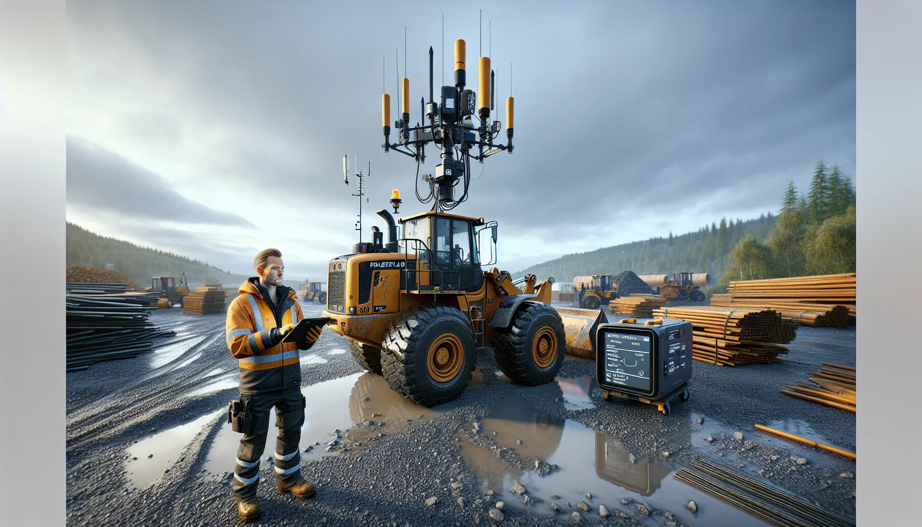 Operations manager checks a telematics dashboard for a wheel loader in norway.