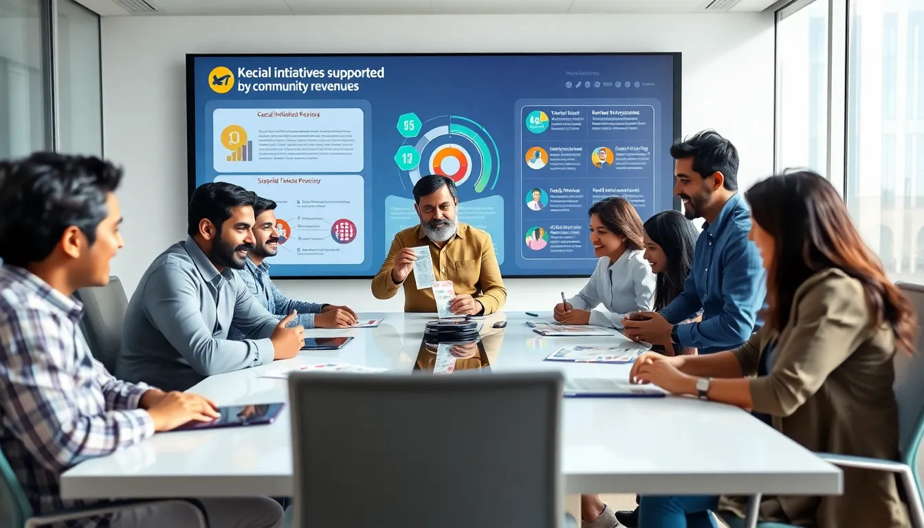 diverse professionals discussing the Keralalottery in a modern office.
