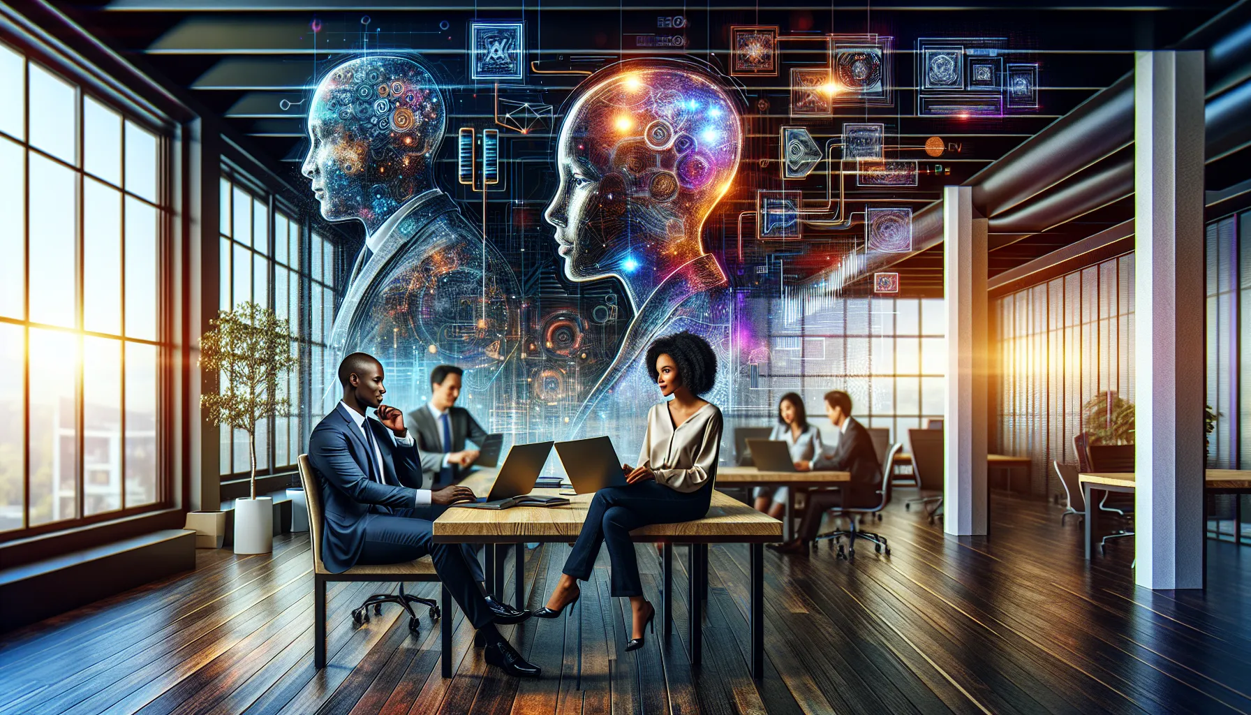 diverse team collaborating on technology projects in a modern office.