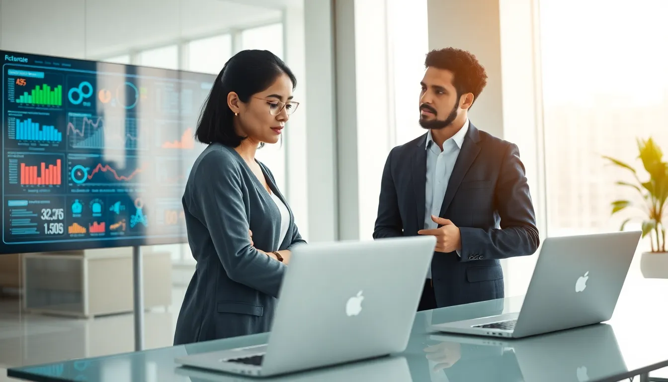 diverse professionals collaborating on AI applications in a modern office.