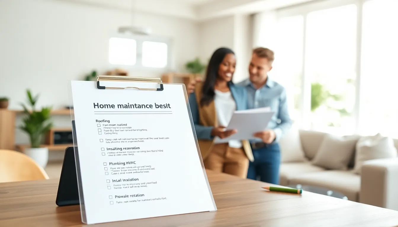 home maintenance checklist PDF on a modern desk with diverse professionals.