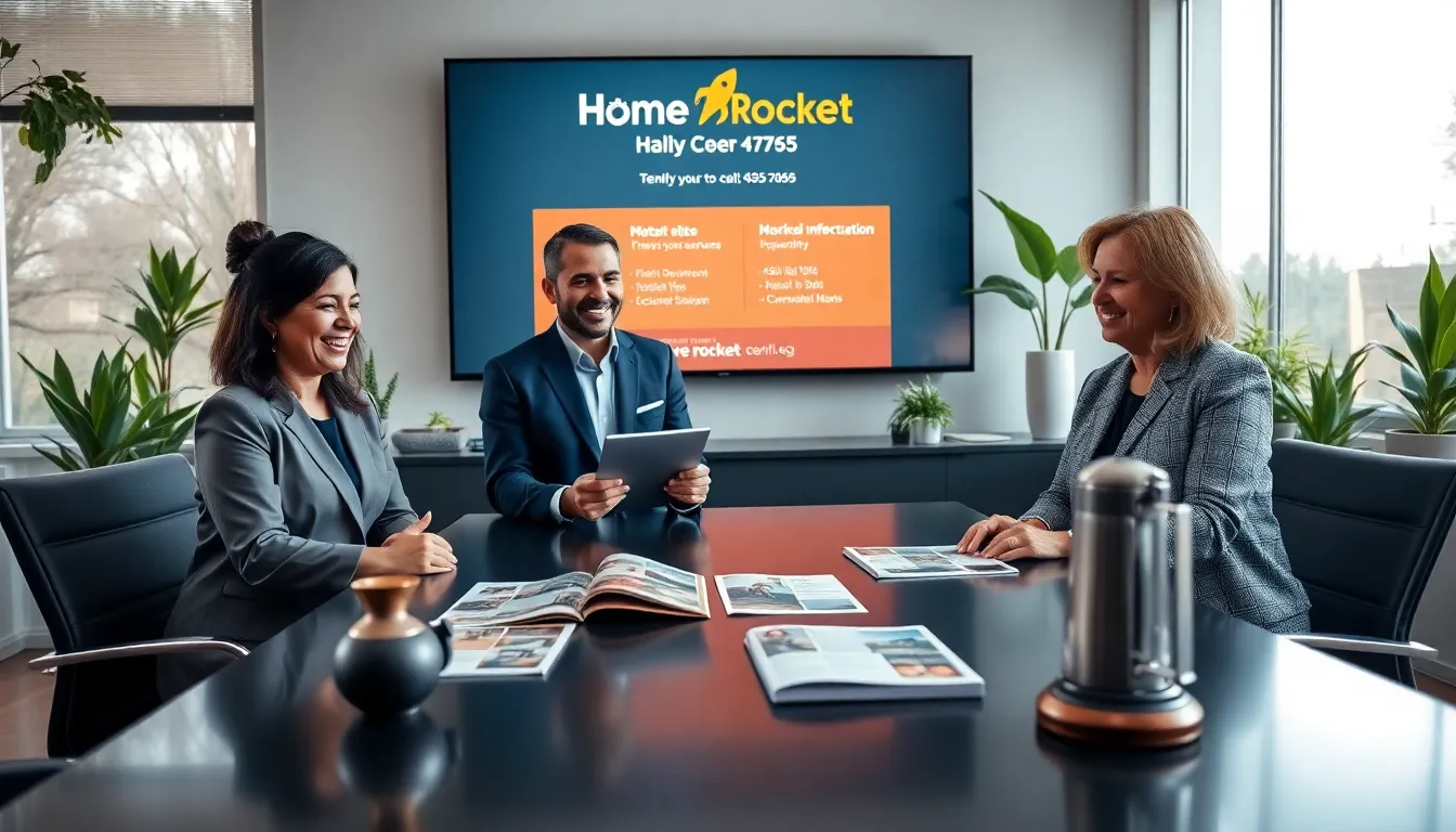 A diverse team discussing real estate in a bright office setting.