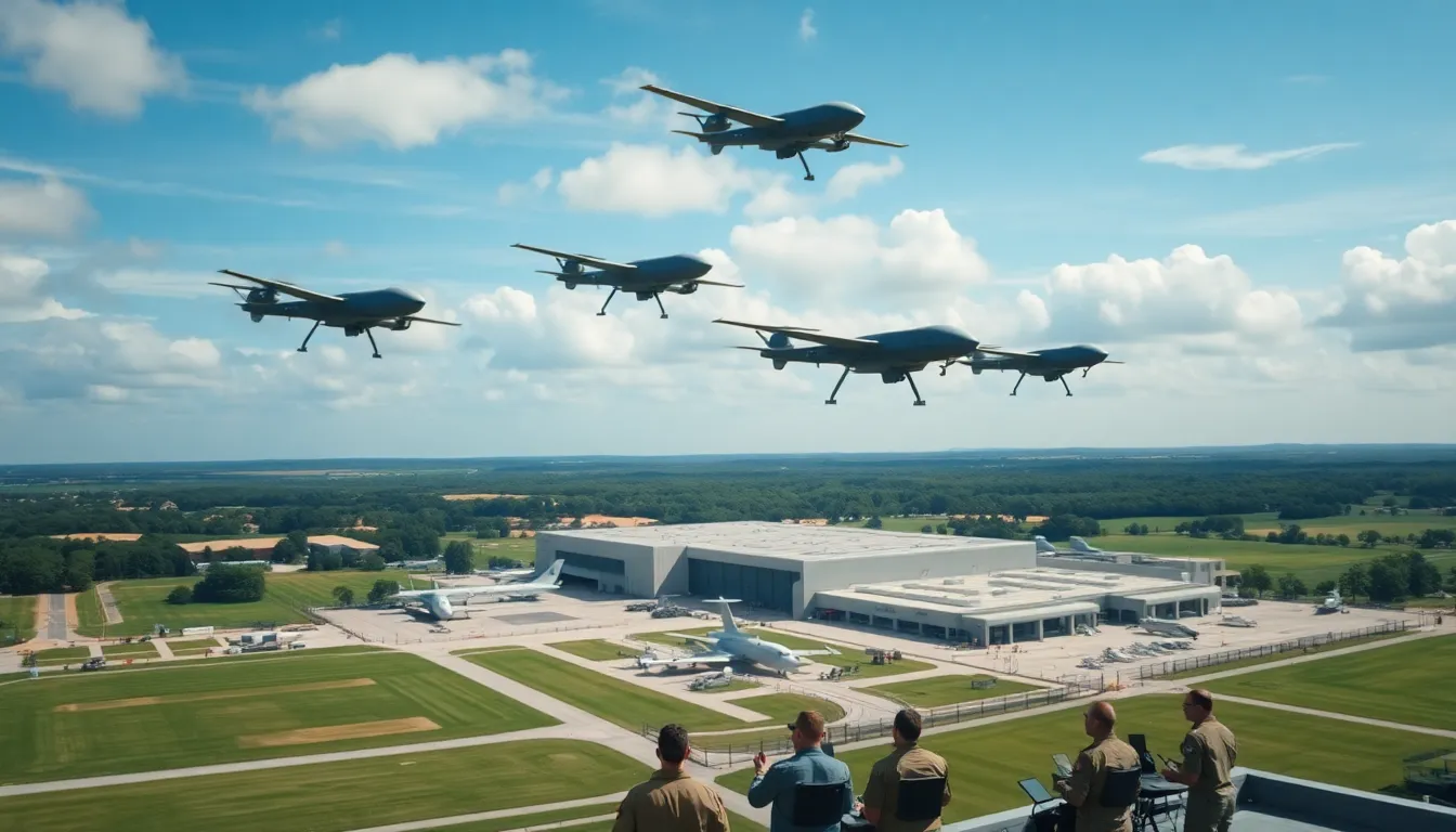 Drones flying above Langley Air Force Base in Virginia.