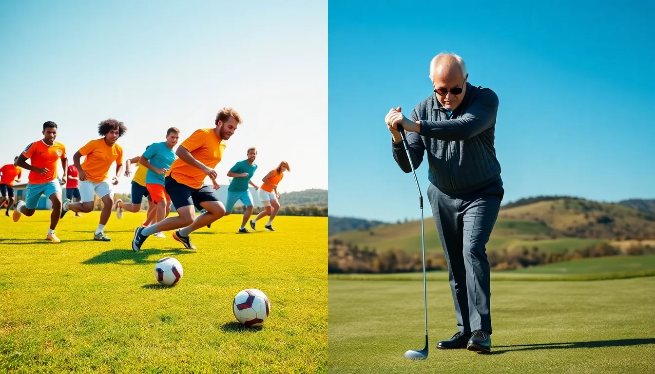 A football and golf scene capturing vibrant sports culture in the U.S.
