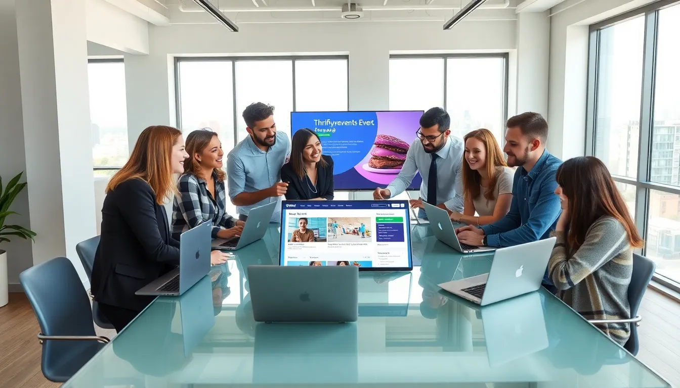 diverse team discussing event planning in a modern office setting.