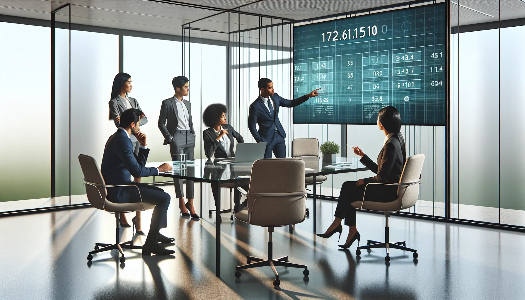 professionals discussing IP addresses in a modern office