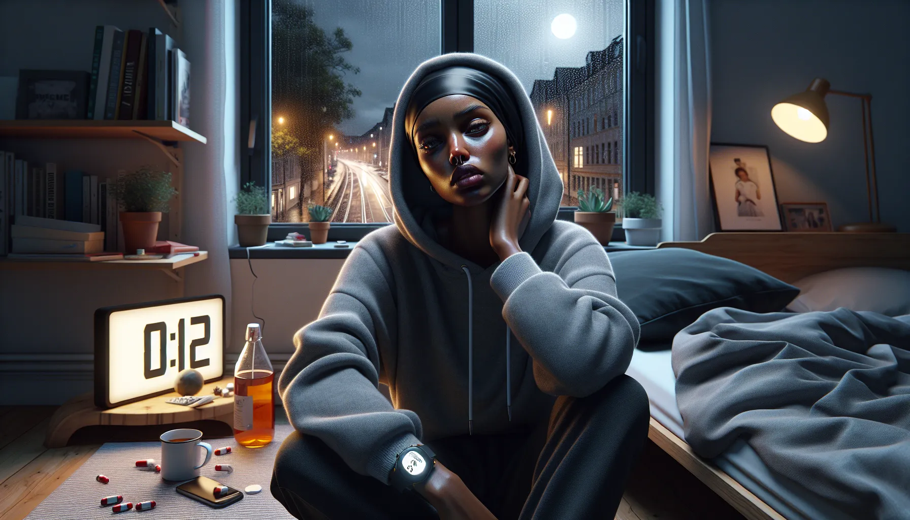 Hva er minoritetsstress? Den usynlige byrden som påvirker psykisk helse 3 Young woman awake at 3 a. M. , tense and sleepless, amid rain-lit oslo window.