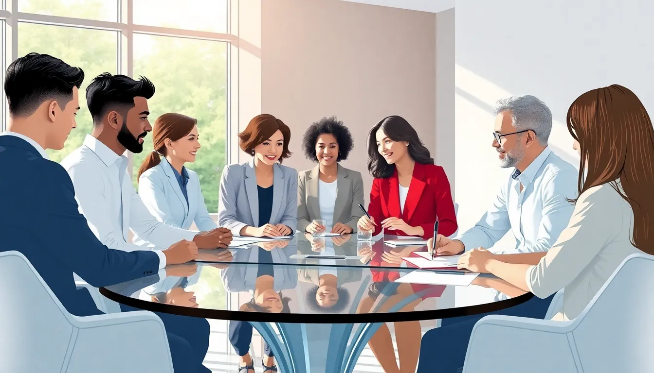 diverse team brainstorming in a modern office setting.