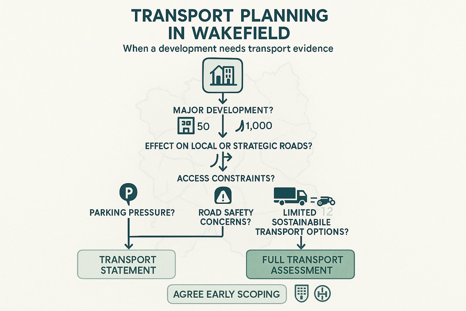 Decision tree showing when Wakefield developments need transport evidence.