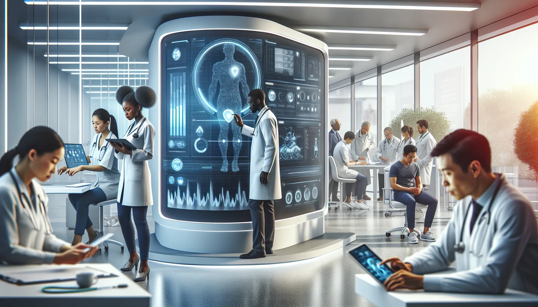 diverse healthcare team using advanced technology in a modern medical setting.