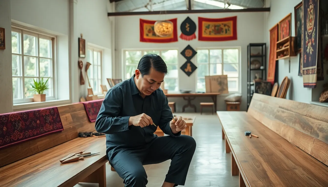 artisan crafting a tongschraoer in a modern workshop.