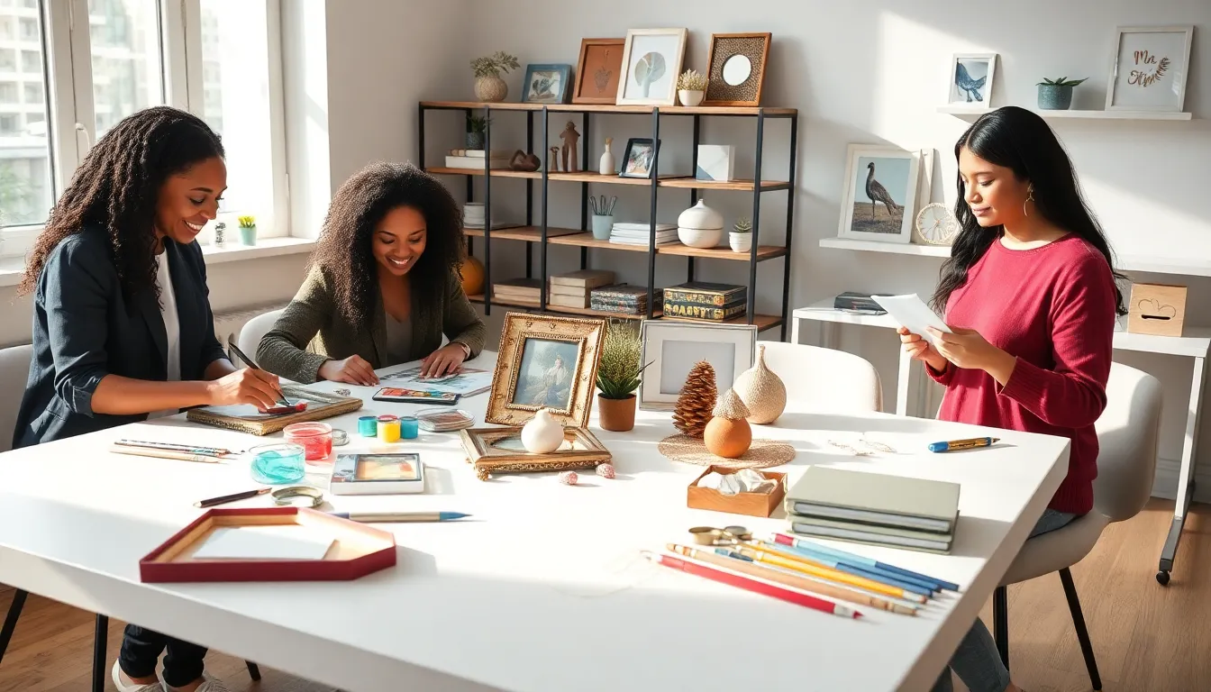 diverse professionals working on DIY projects in a bright workspace.