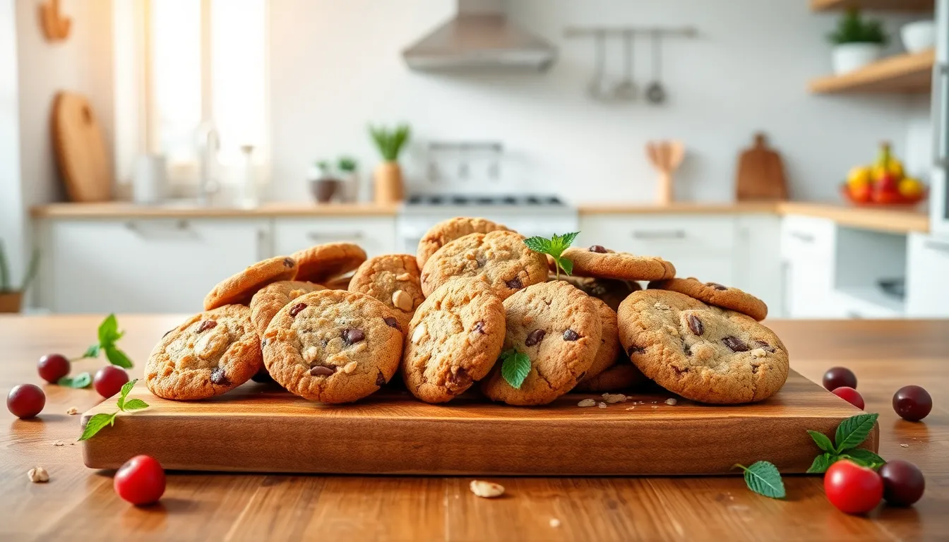 Colorful display of health-conscious Cookiesforlove cookies in a modern kitchen.