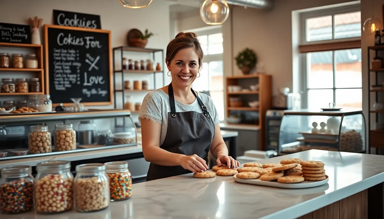 Mary Jackson decorating cookies in a cozy, inviting bakery.