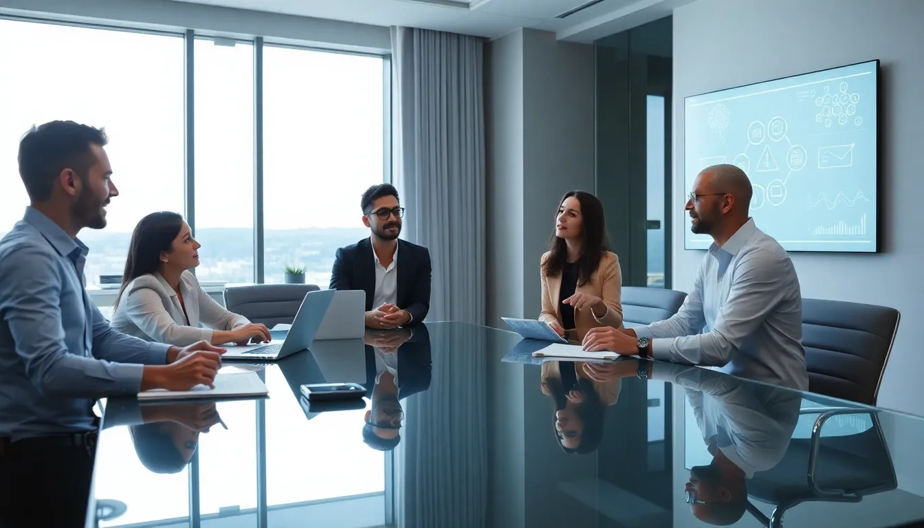 diverse professionals collaborating in a modern office environment.