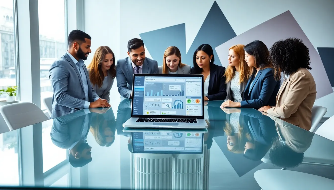 diverse team collaborating on data platform architecture in a modern office.
