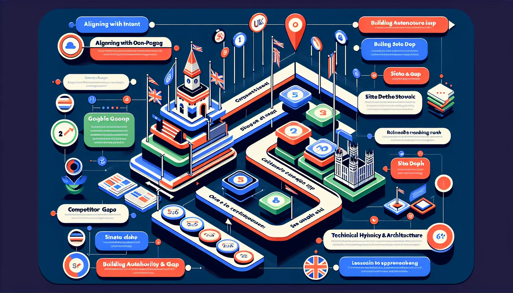 UK-focused SEO process to improve Google keyword rankings.