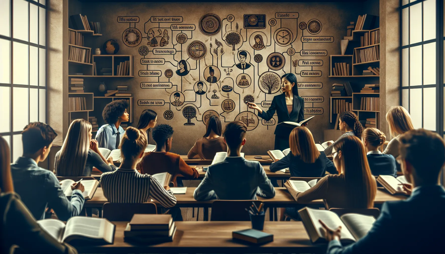 Students learning about Past Continuous tense in a modern classroom setting.