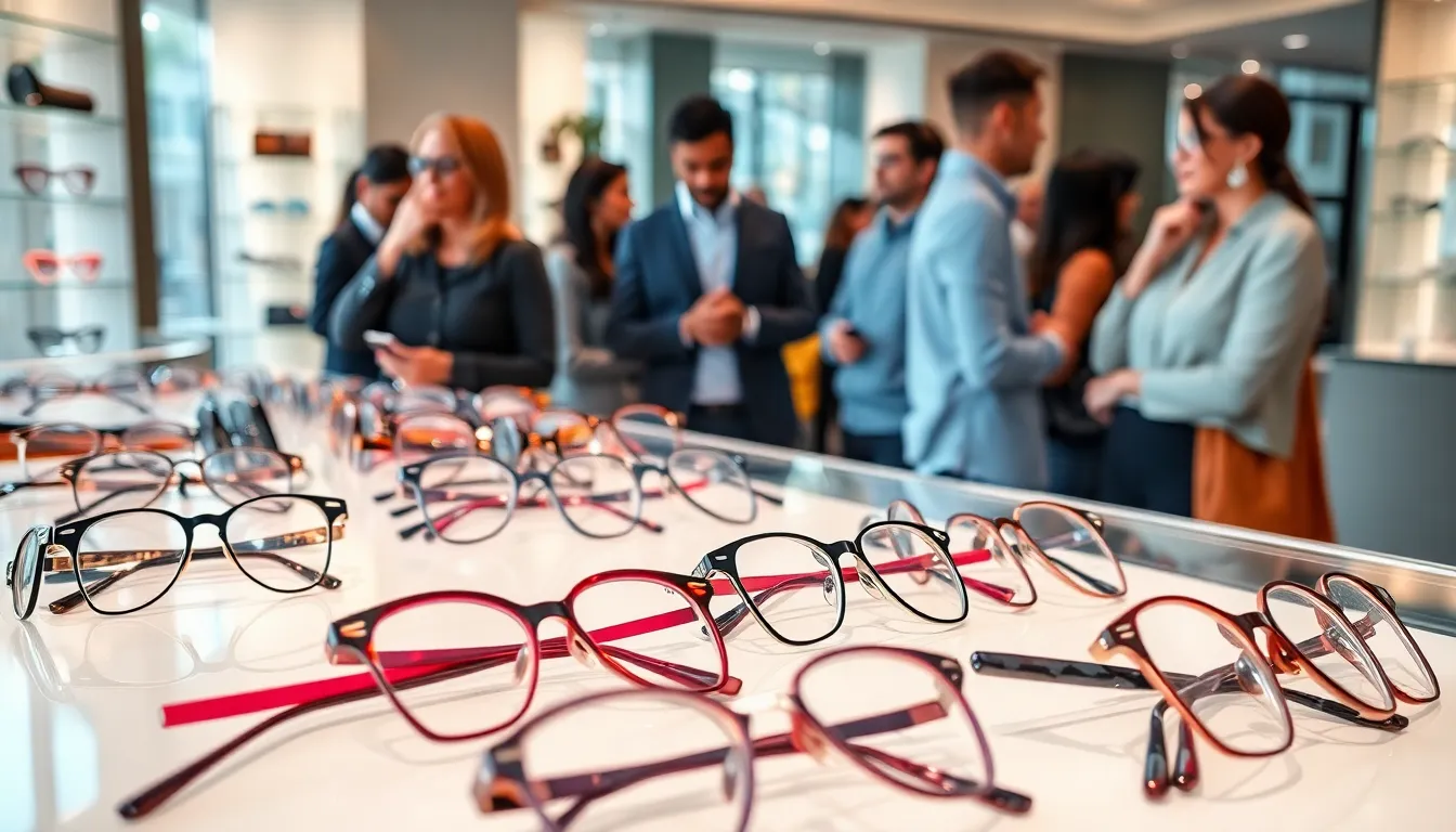 various fashionable glasses displayed in a modern setting.