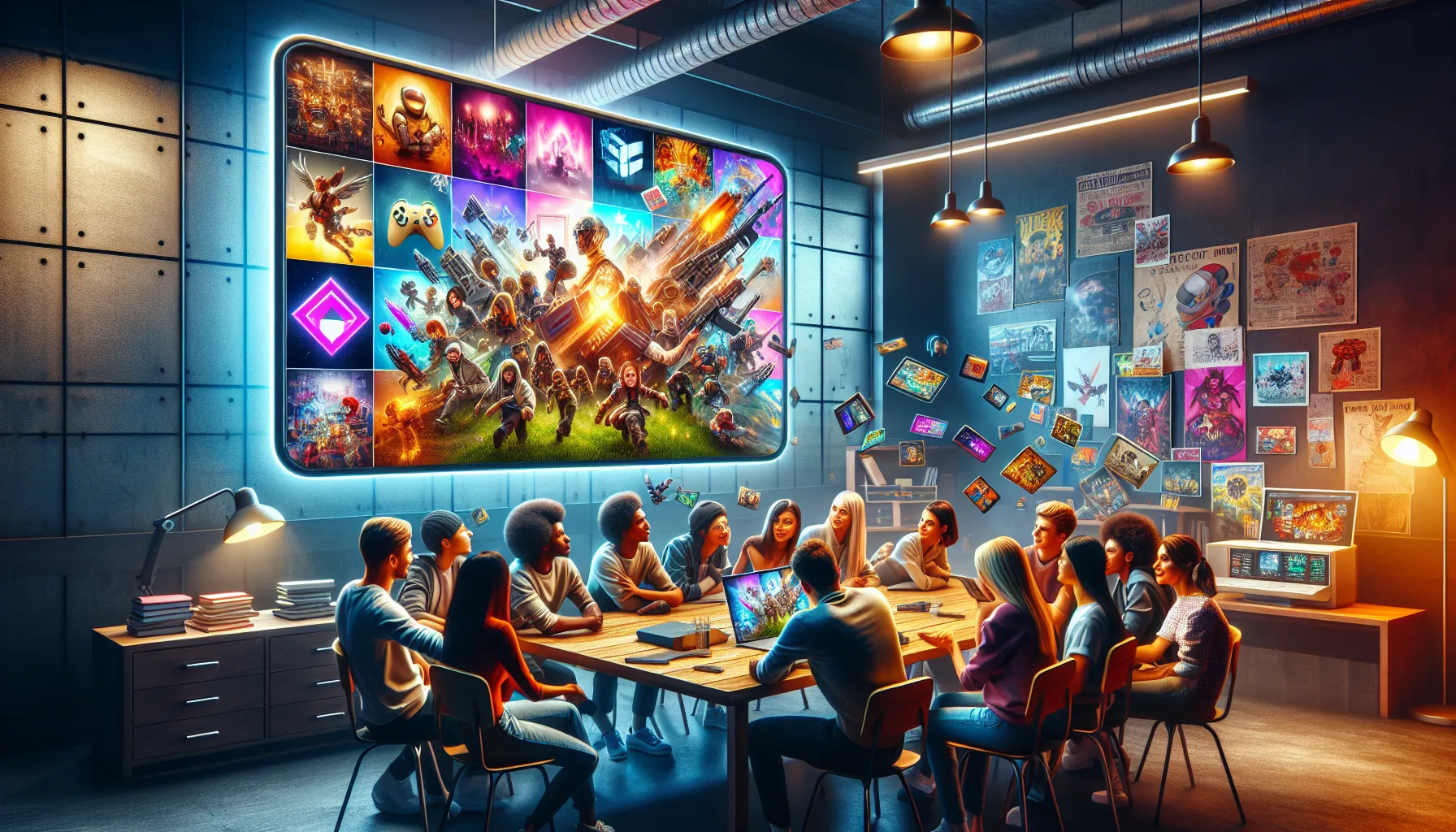 diverse group enjoying games on a modern device.