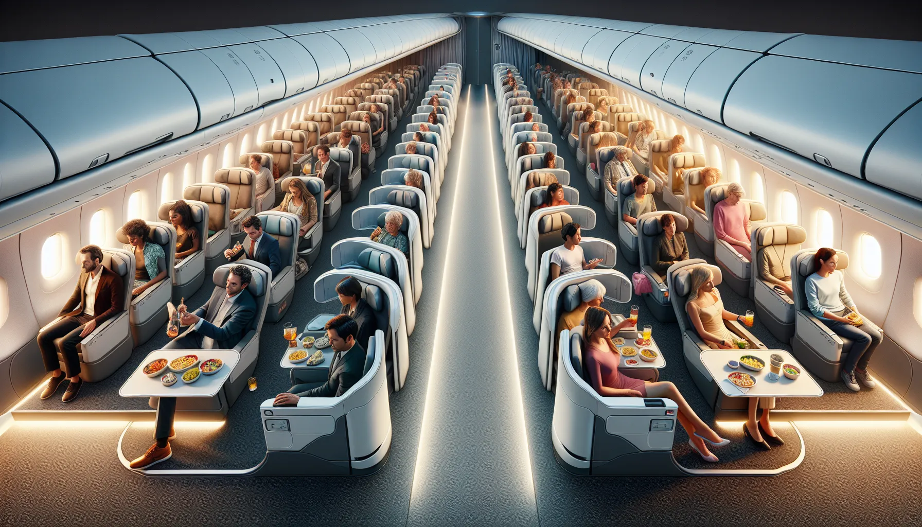 Side-by-side airplane seating depicting economy versus basic economy classes.