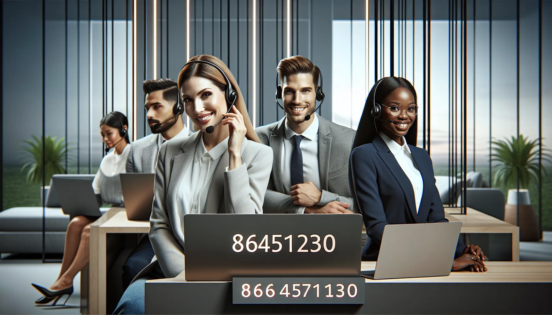 professionals in a modern office discussing customer service.