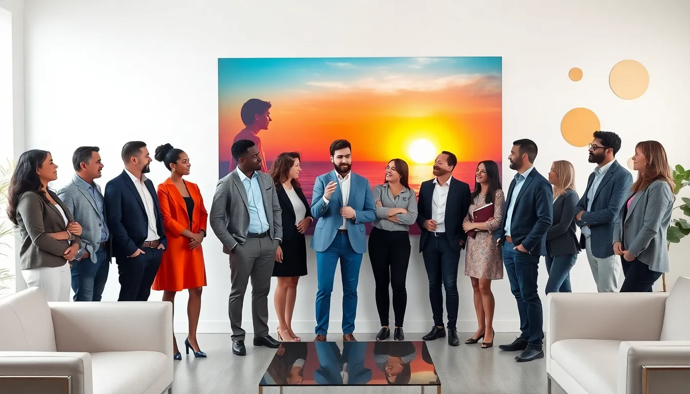 diverse group discussing mental health in a bright office.