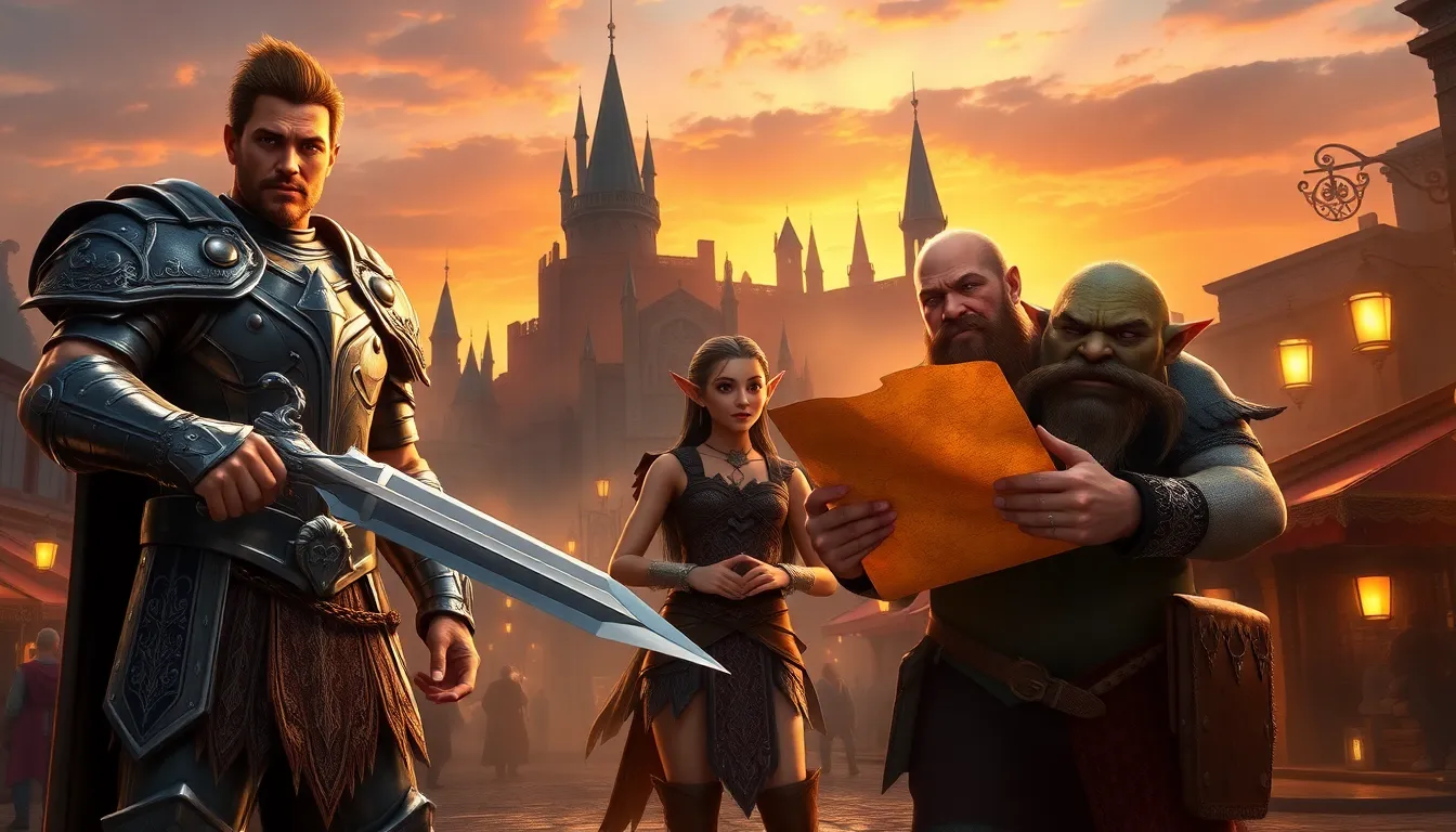 A group of adventurers in the city of Neverwinter ready for action.