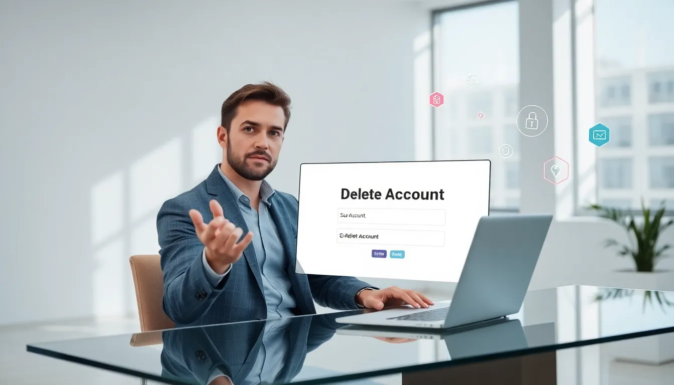A man in a modern office contemplating deleting his Scruff account.