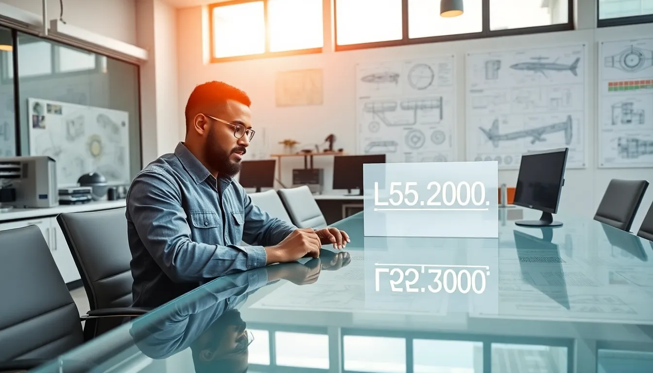 Engineer analyzing technical data in a modern workspace.