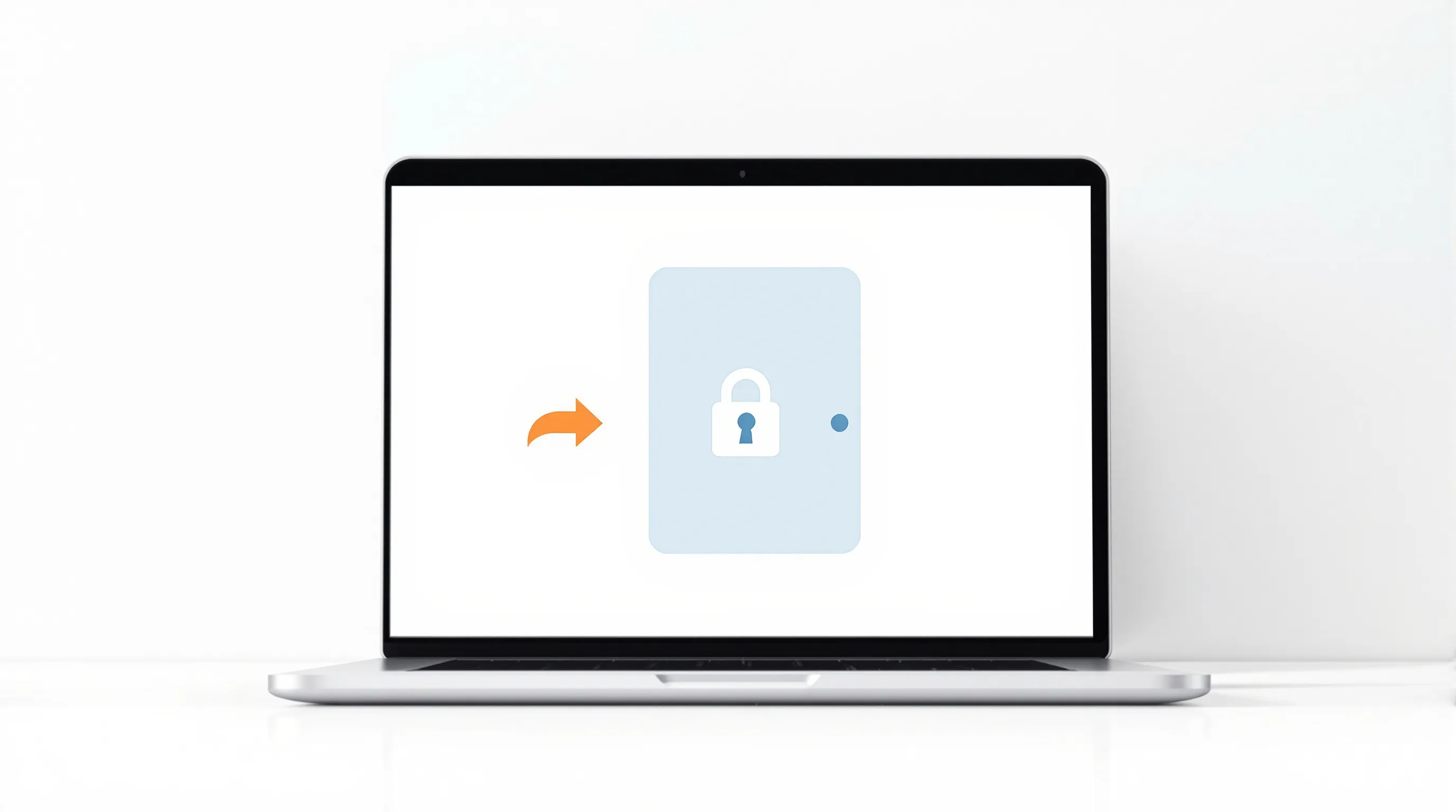 Minimalist laptop with abstract locked door icon representing hidden WordPress login security.