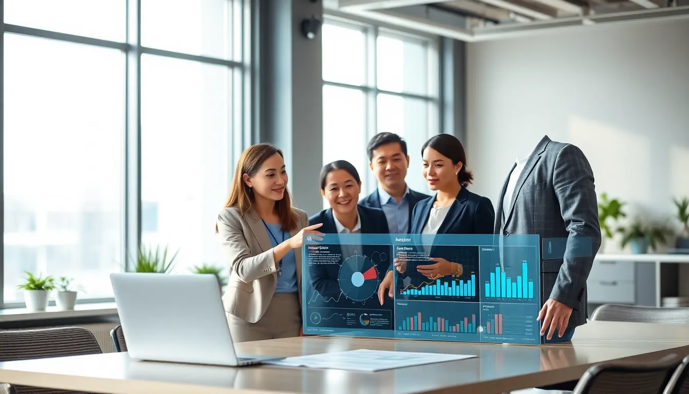 diverse team collaborating on digital innovations in a modern office.