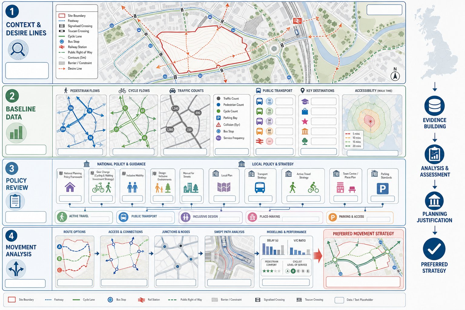 Infographic showing evidence layers behind a UK connectivity and movement strategy.