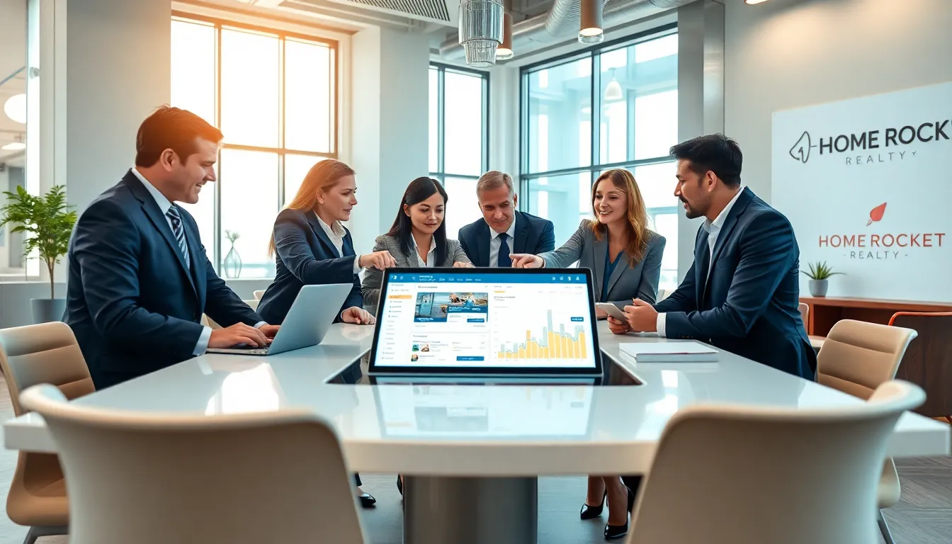 diverse real estate team collaborating in a modern office.