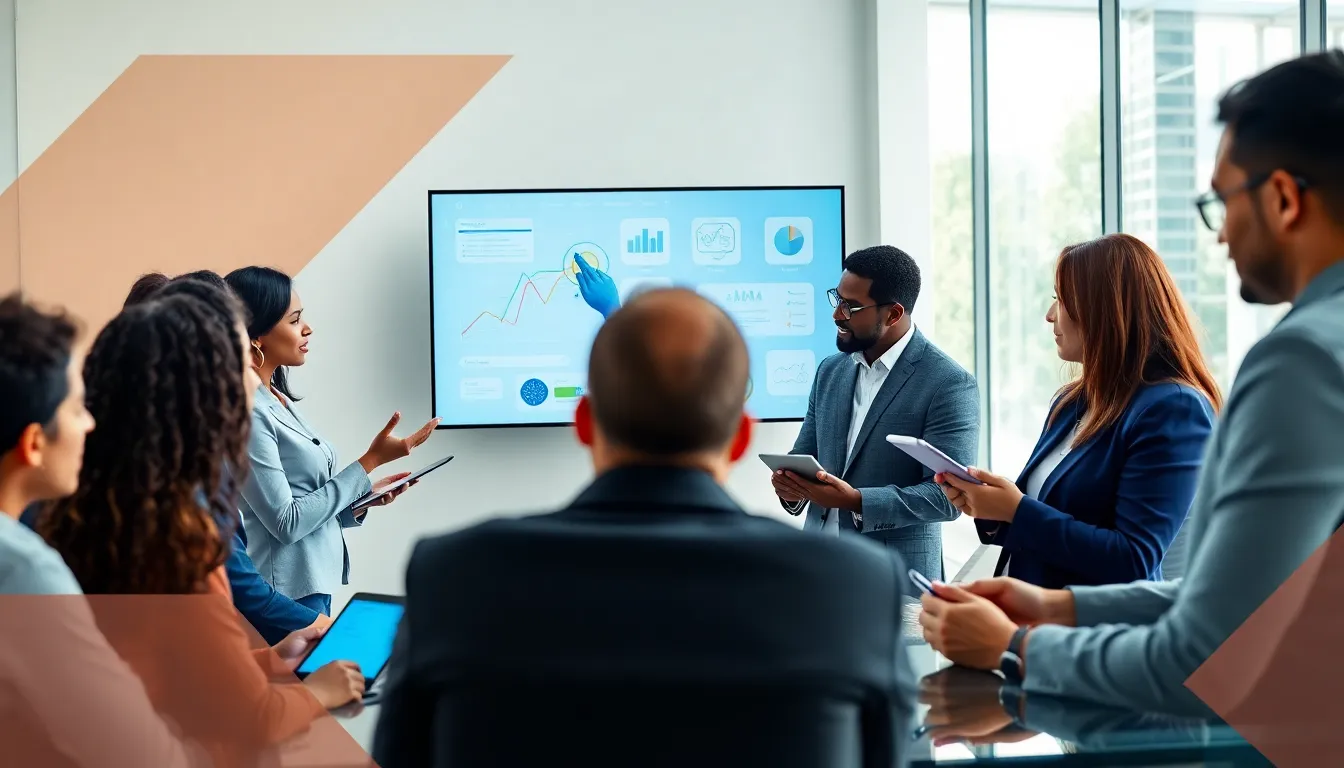 diverse professionals collaborating in a modern conference room.