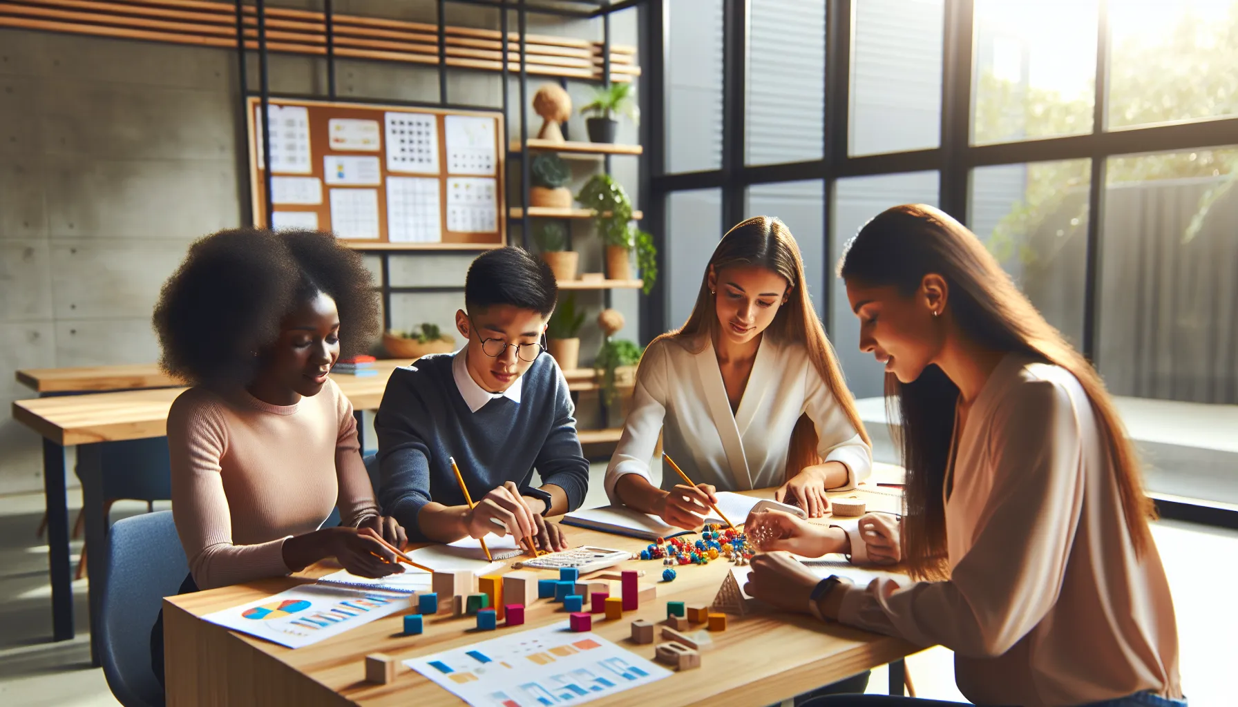 diverse students collaborating in a math-focused classroom.