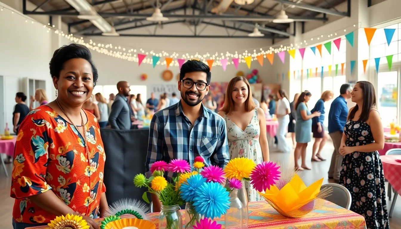 a diverse group planning an affordable event in a community center.